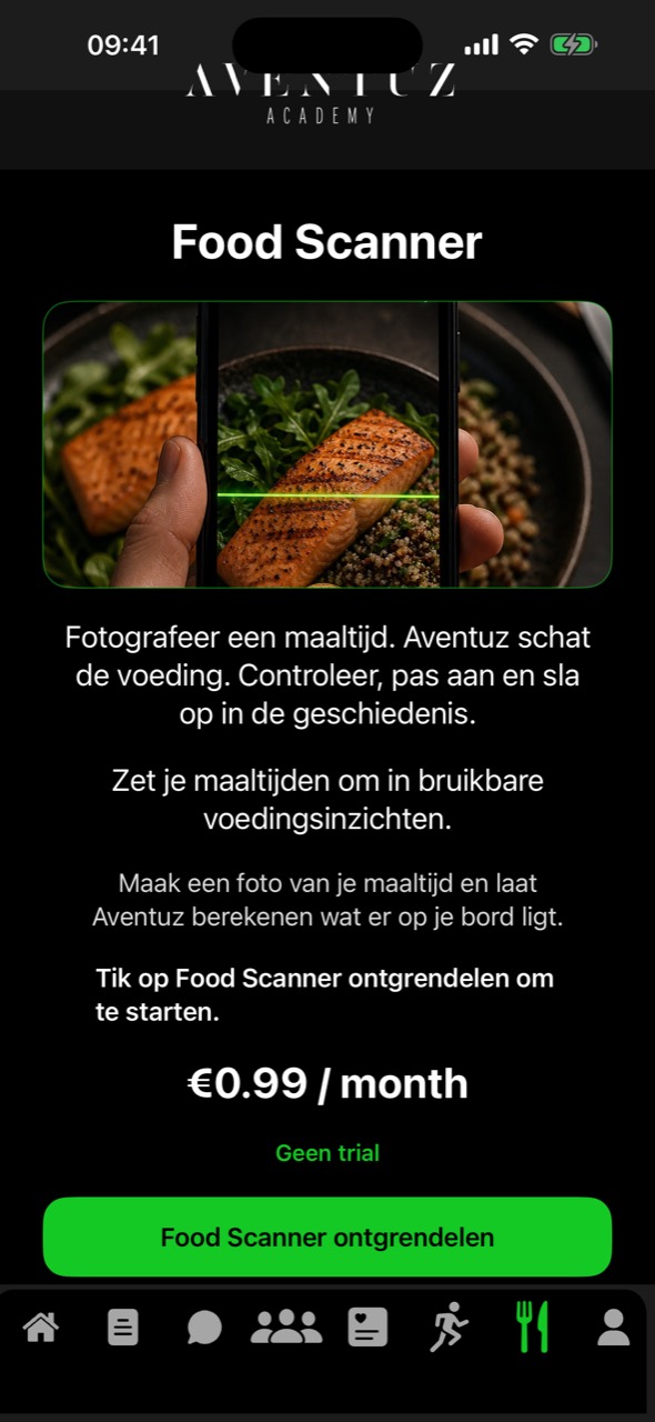 Aventuz Food Scanner unlock screen